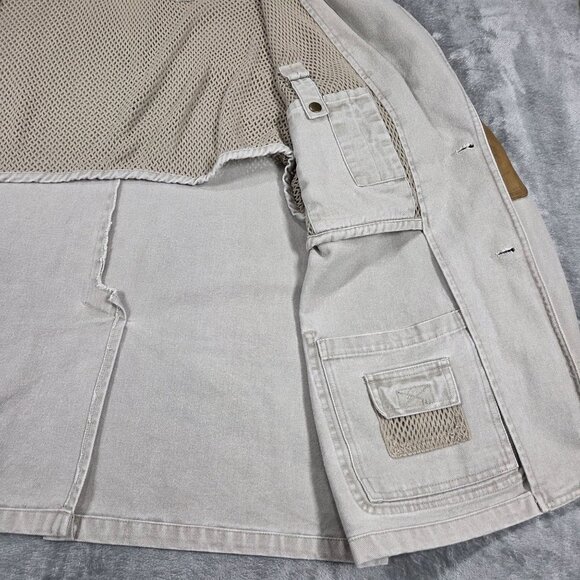 Vtg Sierra Trading Post Jacket Mens Large Beige Canvas Safari Hunting Chore Coat - Picture 8 of 16